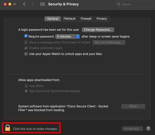 Mac Security & Privacy setting screen prompt